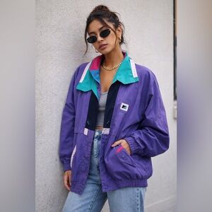 Vintage-Inspired Purple Colorblock Windbreaker Jacket